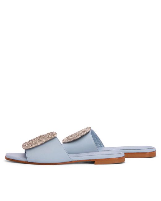 Beautiisoles by Robyn Shreiber Made in Italy Blue Adeline Baby Leather Work Evening Party Comfortable Flat Sexy Sandal