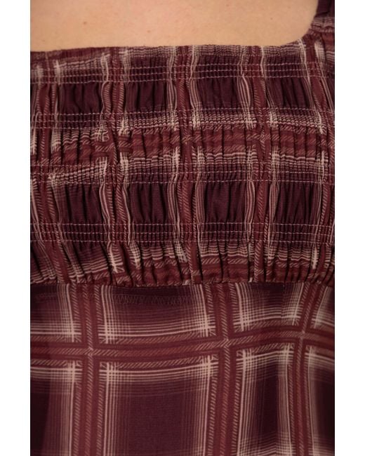 Amy Lynn Noor Smocked Checkered Long Sleeve Column Dress
