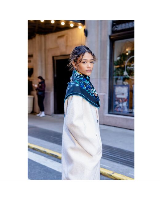 Jessie Zhao New York Blue Double Sided Wool Silk Scarf Of Night Jungle Reverie
