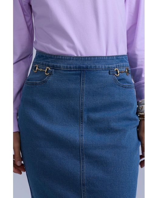 Rave on Trend Blue Horsebit Denim Skirt
