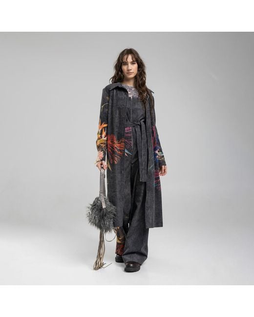 ARTISTA Black Beauty Washed Corduroy Floral Printed Shirt Dress