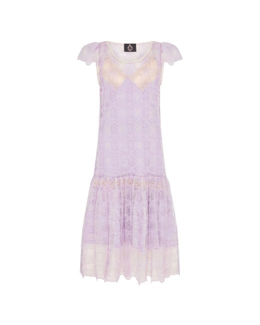 Lisa The Label Purple Palma Crochet Lilac Short Sleeve Dress With Blossom Lilac Silk Satin Slip