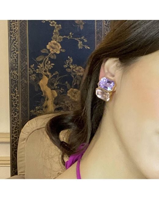 Michael Nash Jewelry Blue Clara Light Amethyst And Light Rose Double Stone Clip Earrings