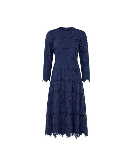 John Abgin Blue Floral Lace Midi Dress