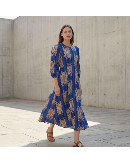 The Well Worn Blue The Ada Dress – Sustainable Midi Dress With Tiger Print