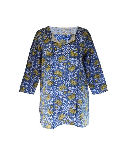 Lime Tree Design Blue Floral Block Print Tunic Top