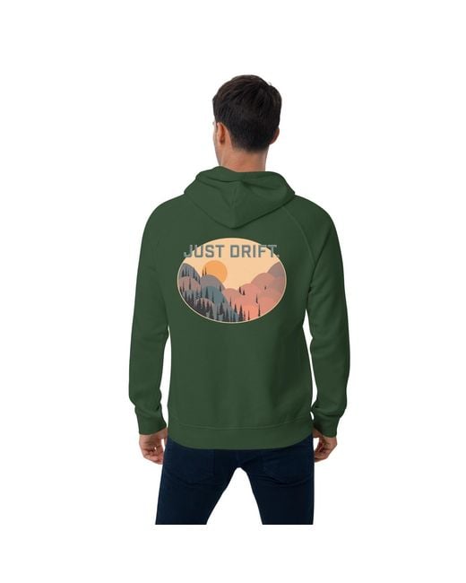 Anchor and Crew Green Bottle Just Drift. Seeker Organic Cotton Raglan Hoodie for men