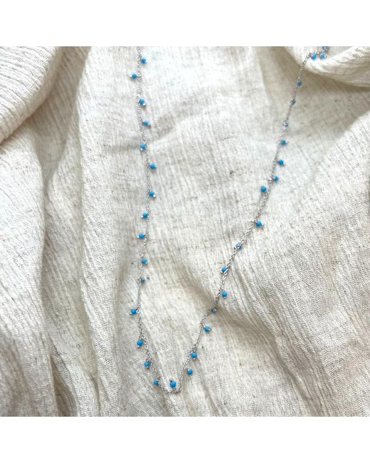Spero London Metallic Blue Turquoise Beaded Sterling Chain Necklace