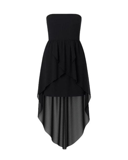 Conquista Black Strapless Sheer Layer High Low Dress
