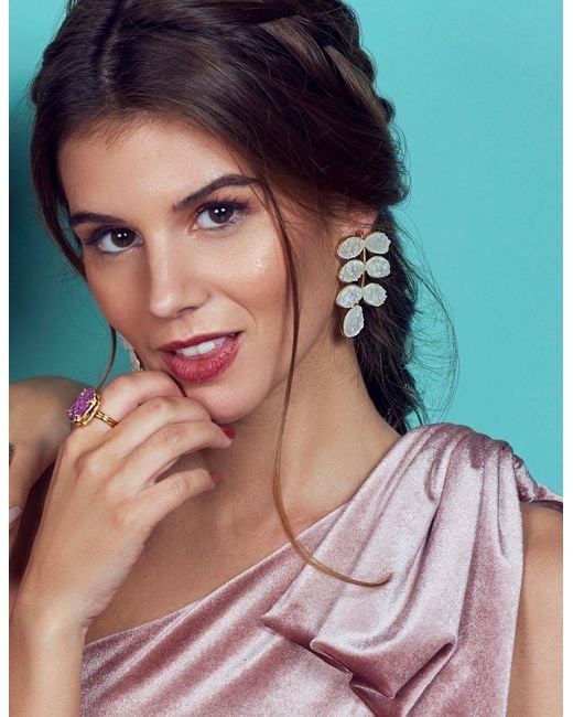 Lavani Jewels Metallic White Lavani Leaf Earrings