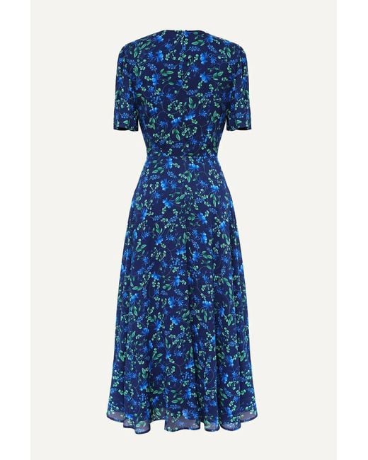 POST MERIDIEM Blue Short Sleeve Floral Midi Dress
