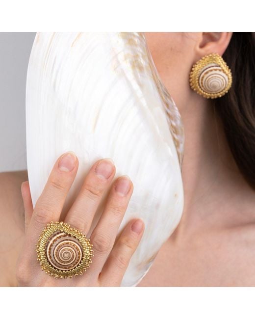 Oana Savu Metallic Sea Shells Glass Beads Unique Ring Summer Ocean Inspired