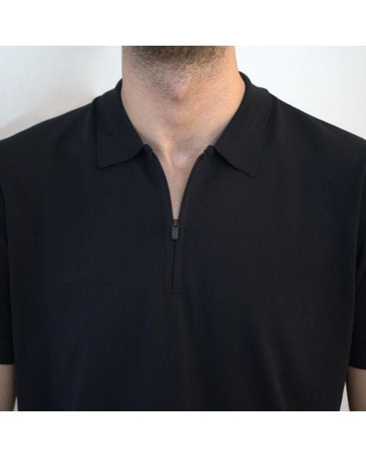 Nuvv Collection Black Zip-Neck Polo – Lightweight Knit – Rayon Blend for men