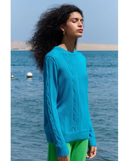 La Granni Blue Cable Crewneck
