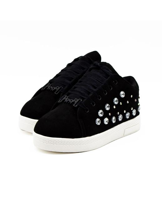 Rettrose Black Bella Luxury Canvas Handmade Embellished Tennis Shoe
