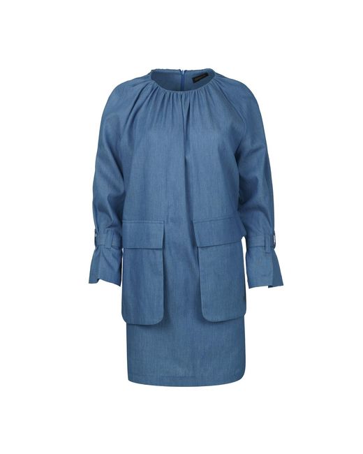Conquista Blue Denim Style Dress With Pocket Detail