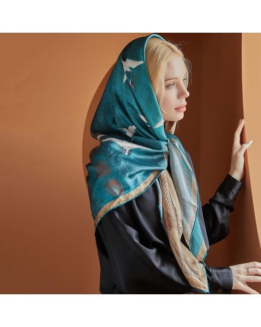 Soft Strokes Silk Green Pure Silk Scarf Ink & Colour By Zhao Ji Auspicious Crane Long