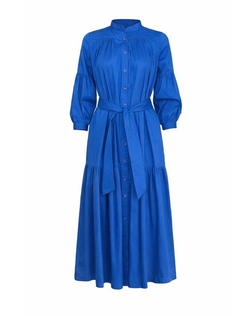 Conquista Blue Button-Front Midi Shirt Dress With Belt