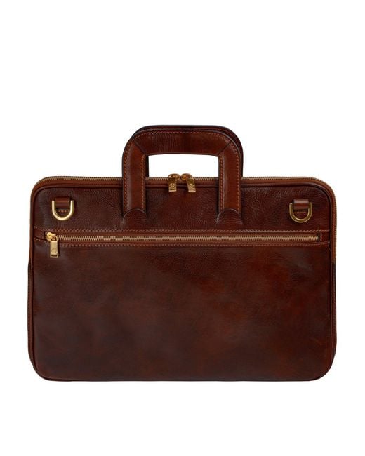 Time Resistance Brown Leather Briefcase Laptop Bag