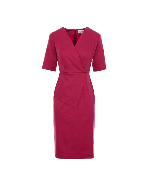 Couture De Marie Pink Thalia Fuchsia Satin Cotton Fitted Dress With Peplum