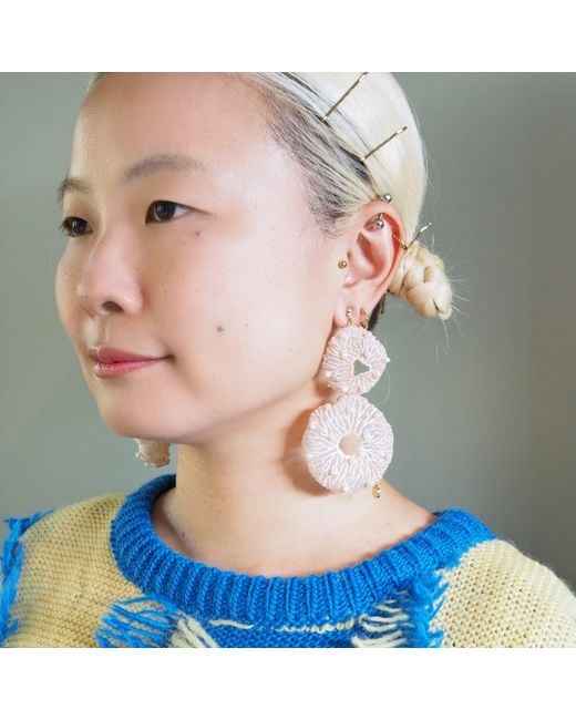 Nana Watanabe Natural Coral Egg Pearl Embroidered Earrings