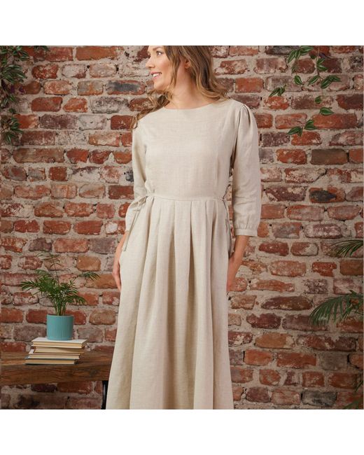 Nikka Place Natural Neutrals Linen Maxi Dress With Bracelet Sleeves And Pockets