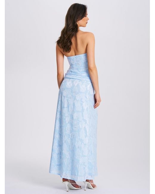 Miss Circle New York Blue Xatia Baby Jacquard Textured High Slit Maxi Dress