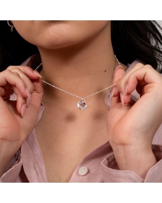 Dower & Hall Metallic Hammered Disc & Ruby Array Necklace
