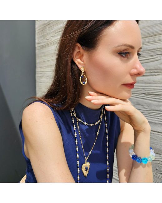 Farra Metallic Lapis With Freshwater Pearls Choker Necklace