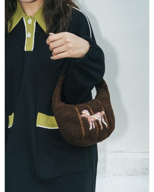 Lost Pattern Brown Pan Pan Half Moon Shearling Bag