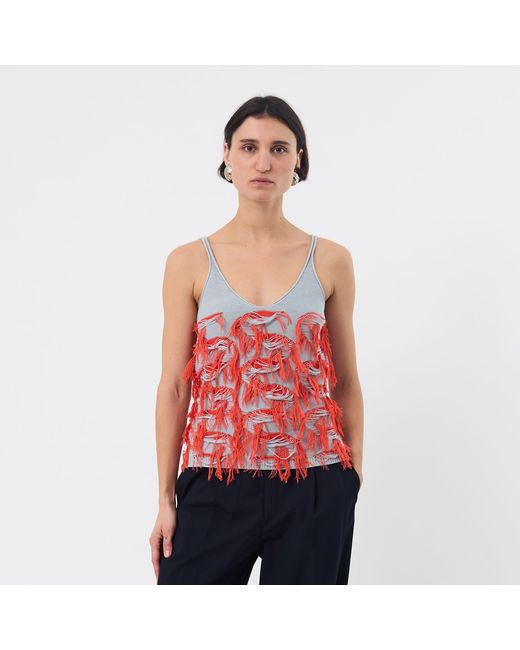 Ccy Currency Red Cotton Fringe Top