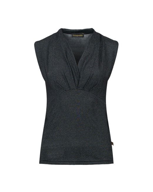 Conquista Black Faux Wrap Style Sleeveless