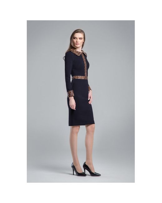 Rumour London Blue Lynn Black Jersey Dress With Snake-effect Trim
