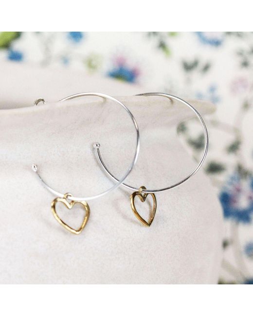 Isla Silver Metallic Sterling Hoop Earrings With Dainty Hearts