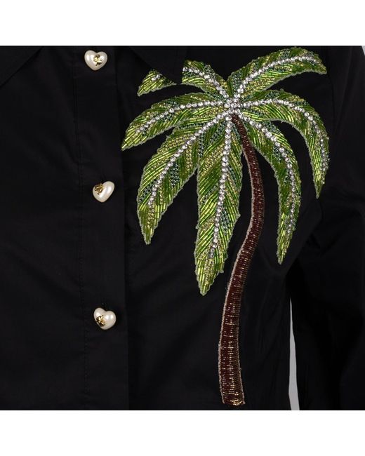 House of Laines London Black Laines Couture Tie Shirt With Embellished Palm Tree