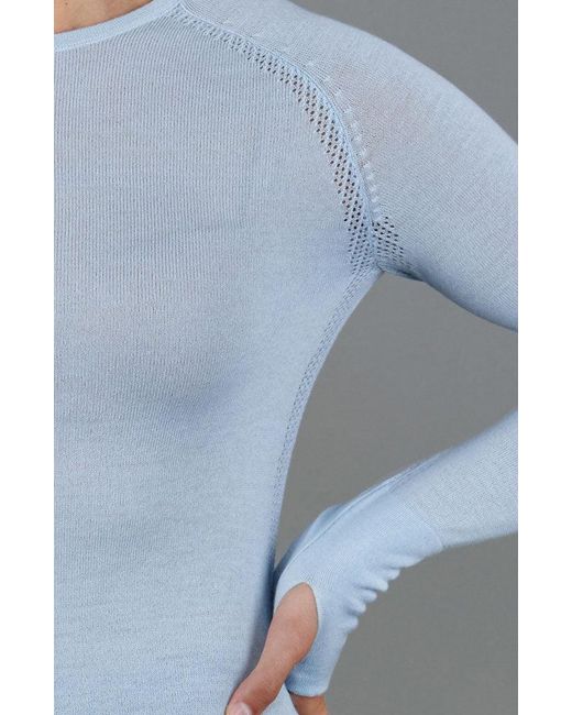 Paul James Knitwear Blue Midweight Merino Activewear Training Eos Top