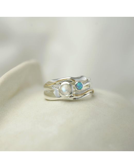 Isla Silver White Moonstone & Opal Ring