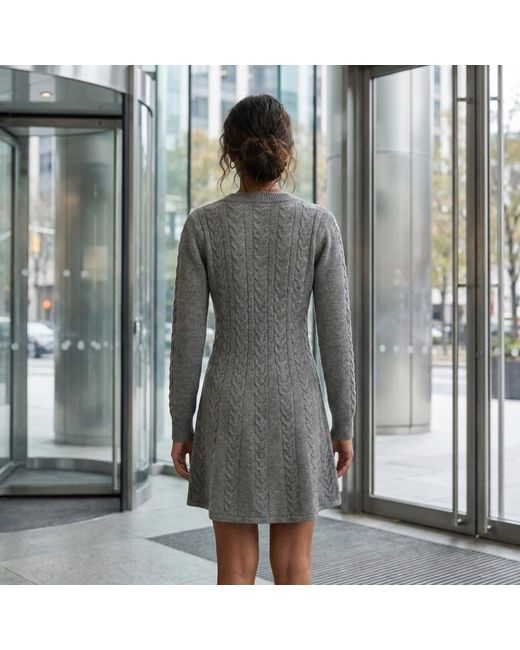 Modenaire Gray Cable Knit Dress Sculpted Texture