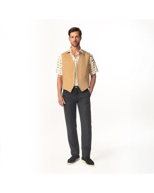 Haris Cotton Natural Neutrals Linen Vest Latte for men