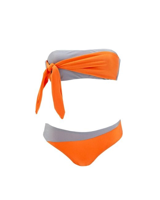Aulala Paris Orange Twinkle Star Bi-Color Bandeau Bikini With Knot