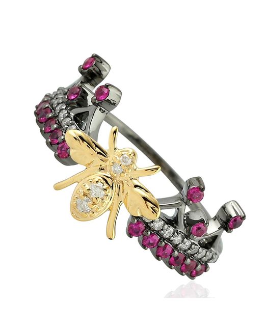 Artisan Metallic Ruby, Diamond And Bee Motif Ring