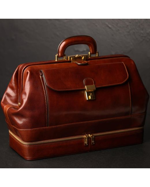 Time Resistance Brown Large Italian Leather Doctor Bag