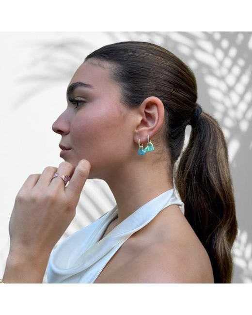 Ebru Jewelry Green Enamel Heart Diamond Hoop Earrings