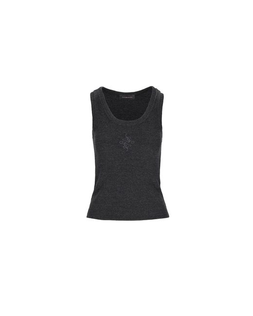 Mandragora Black Ribbed Cotton Dark Melange Tank Top Caro