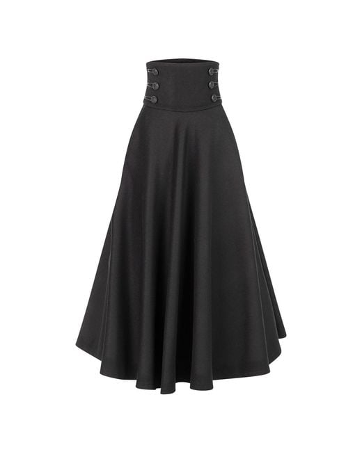 Nikka Place Black Wool Floor Length Skirt With Hight Waist & Front Buttons