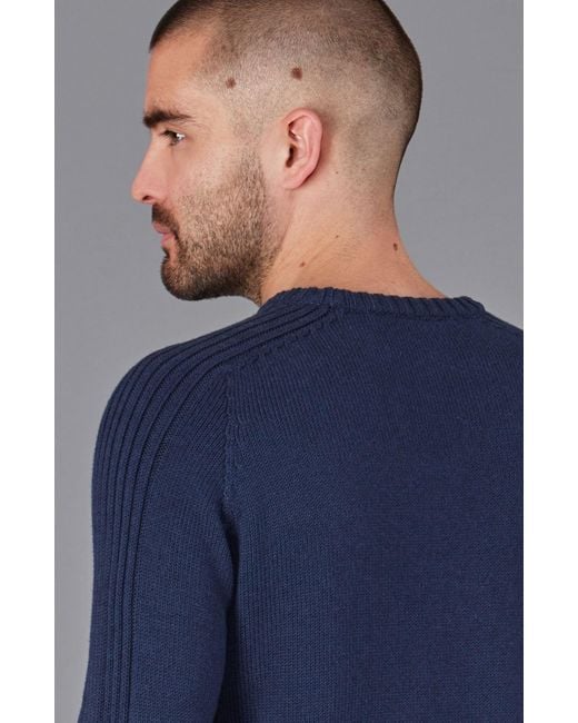 Paul James Knitwear Blue Organic Cotton Alexander Crew Neck Jumper for men