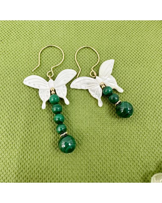 Farra Green Butterfly-Shaped Shell With Malachite Statement Earrings
