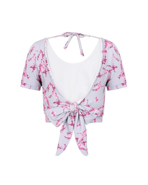 Sophie Cameron Davies Gray Floral Cotton Crop Top