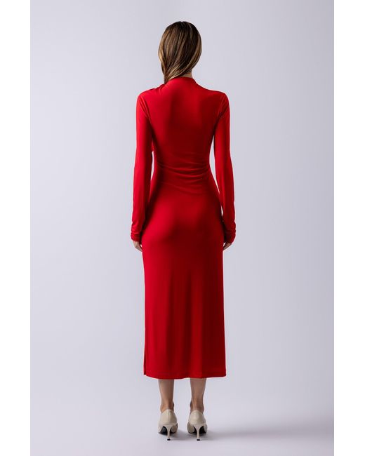Lendrop Studios Red Yuna Tie Neck Midi Dress
