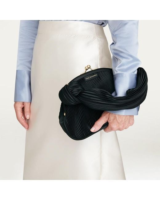 Lulu Guinness Black Satin Plisse Lois Bag